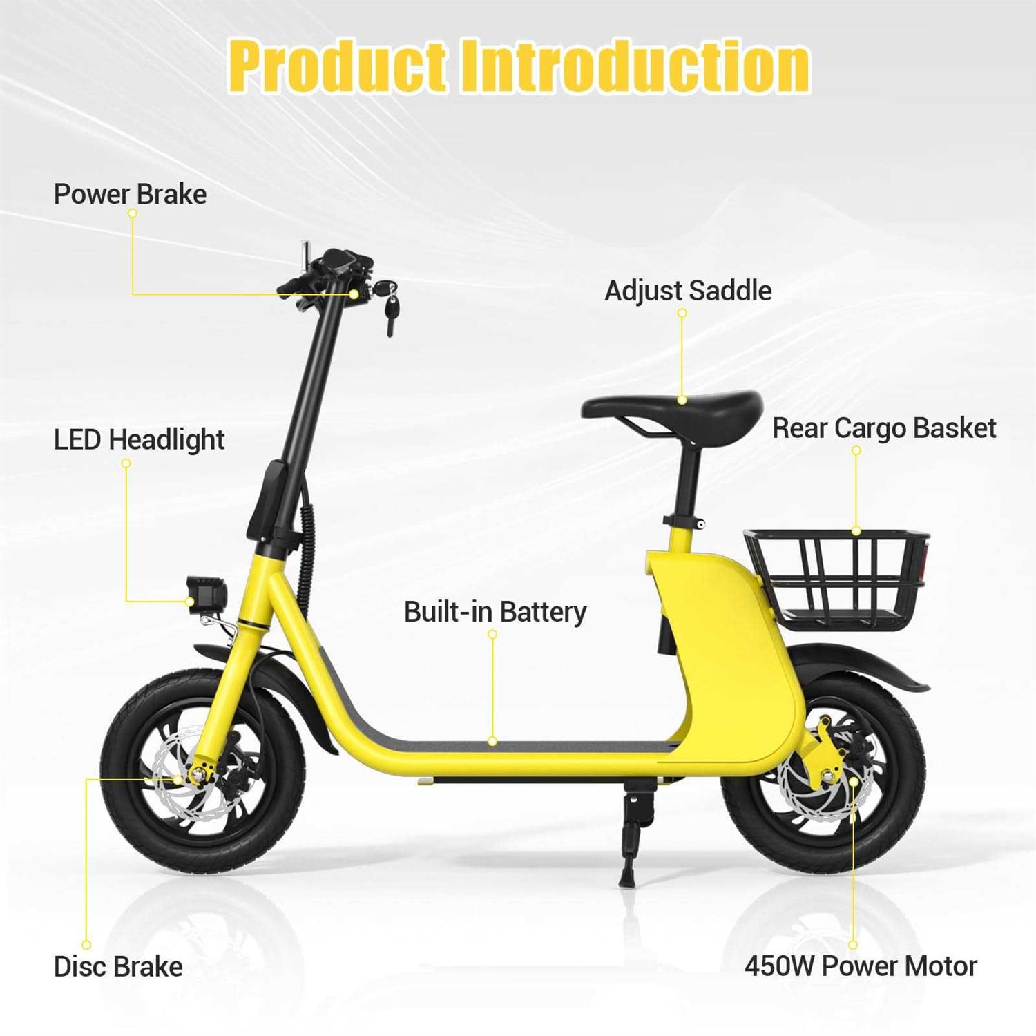 Ridwind 450w Electric Scooter Adults with Seat Foldable 36v Battery E ...