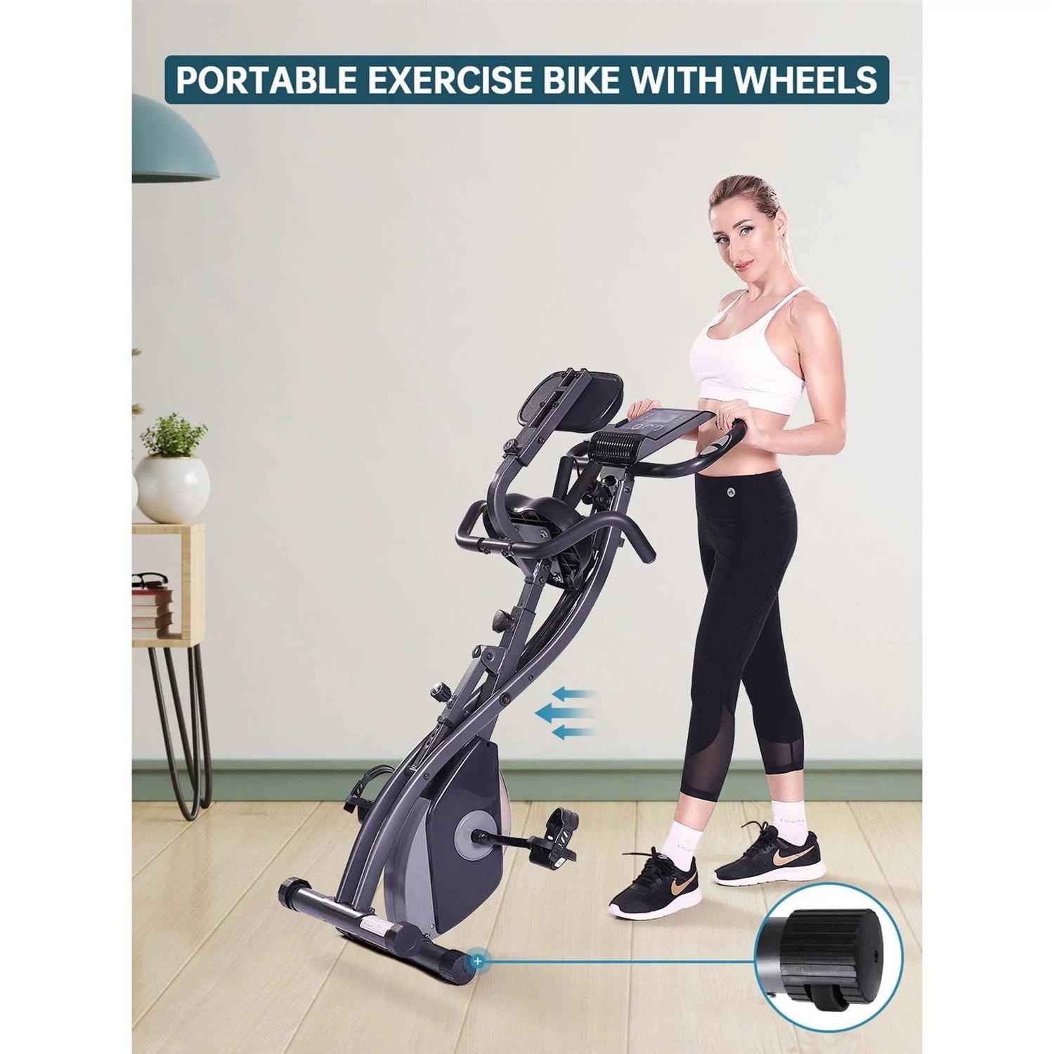 MaxKare 3-in-1 Exercise Bike Quiet Folding Magnetic Stationary Exercise ...